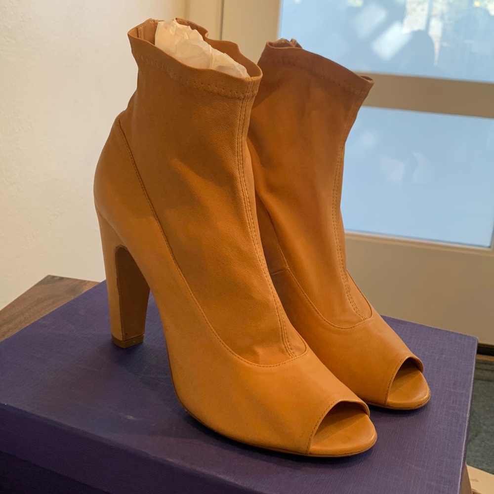 Maison Martin Margiela Open Toe Back Zip Booties in Tan